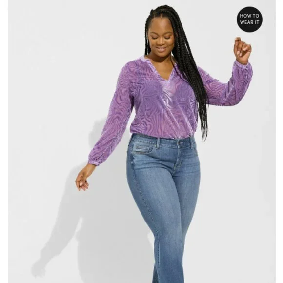 Torrid Velvet Burnout Pullover Long Sleeve Blouse - Picture 3 of 12